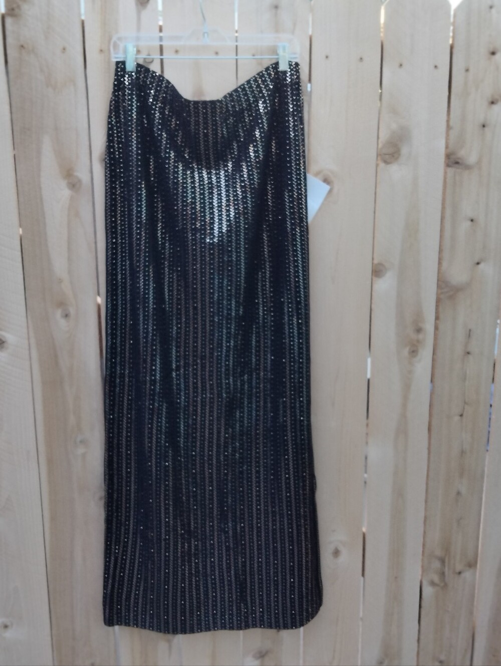 St. John Evening Marie Gray Black Gold Knit Paillettes Long Side Slit Skirt 14